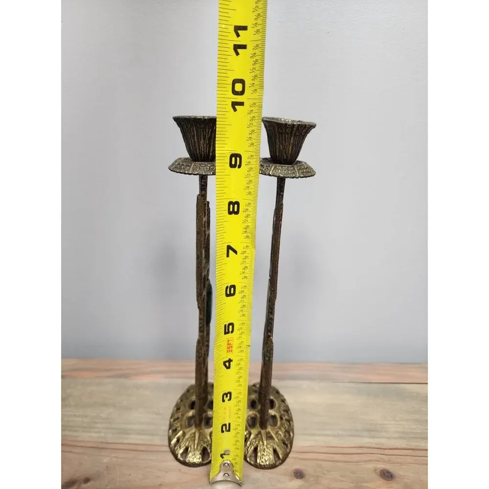 Vintage Abada Brass Israel Candle Holders Modernist Shabbat Judaica Set Of 2